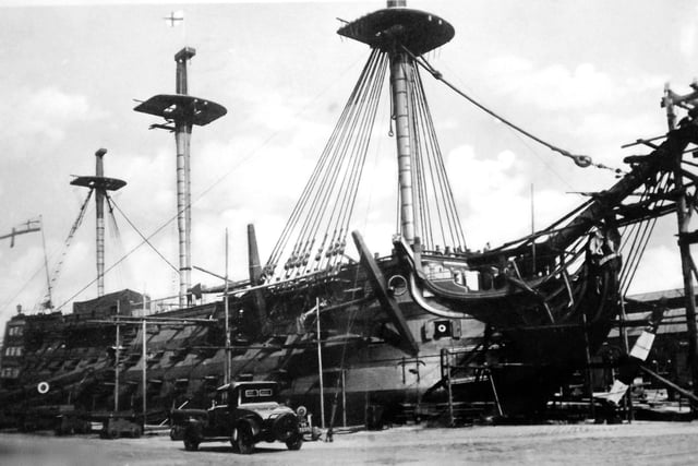 HMS Victory in the 192'0s. Take a look at HMS Victory today and when this picture was taken and there seems little difference.