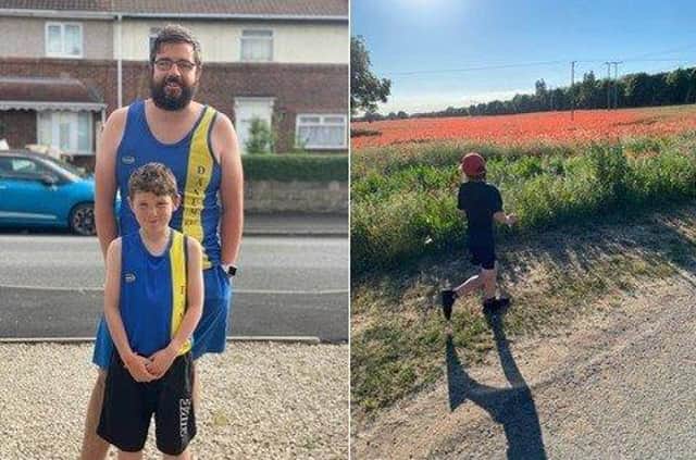 Seven year old Corey and his dad, Andy Halliday, are taking on a mammoth 100 mile running challenge to raise funds for charity 