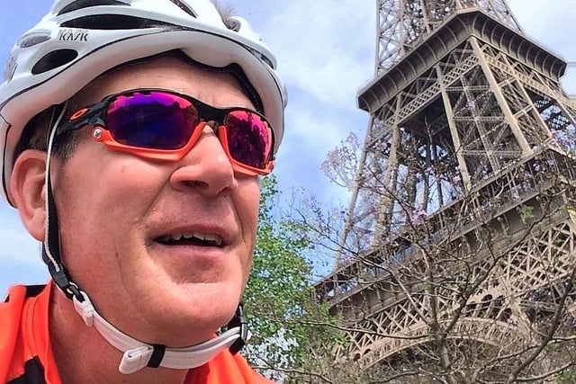 Bob Munro cycling in Paris