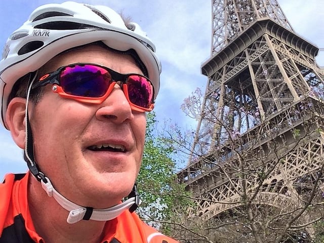 Bob Munro cycling in Paris