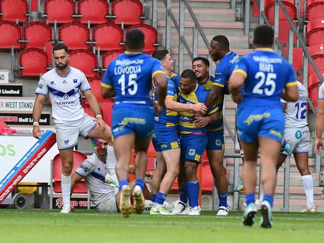 Jason Tali celebrates scoring against Toulouse. Picture: Andrew Roe/AHPIX LTD