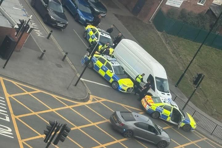 Police hem in van in Doncaster city centre incident this lunchtime