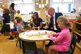 John Healey MP with headteacher, Lindsey Ebsworth, during his visit to St Albans Catholic Primary and Nursery School in Denaby.