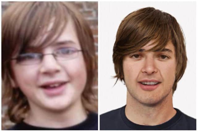 Andrew Gosden pictured at the age he went missing, and what he could look like now.