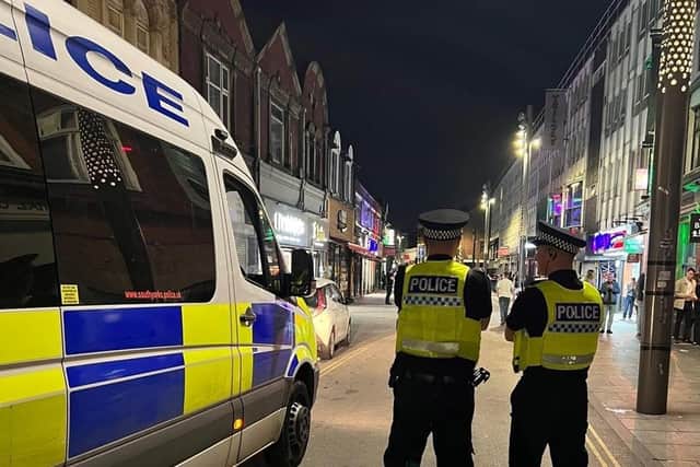 Uniformed officers on Silver Street in Doncaster