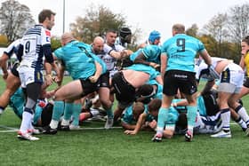 George Roberts gets the ball over the line for Doncaster Knights against Coventry.