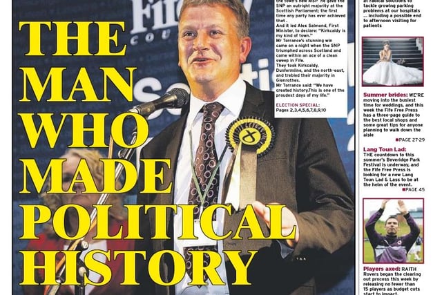 FFP May 12 2011 - front page  to mark political history as David  Torrance's election as MSP for Kirkcaldy gave the SNP a first-ever overall majority at Holyrood.

Kirkcaldy
David Torrance MSP
Politicis
SNP