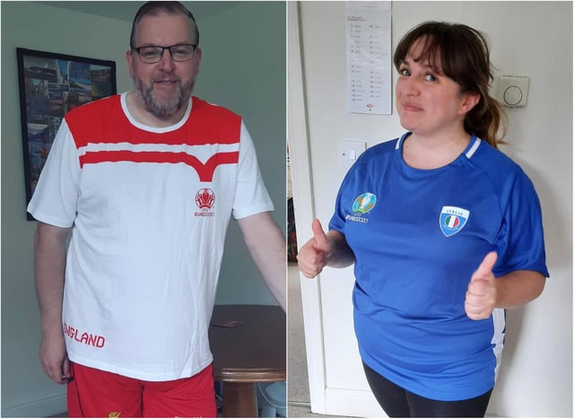 England fan Darren Burke and Italian partner Giulia Savini will have divided loyalties for this weekend's Euro 2020 final.