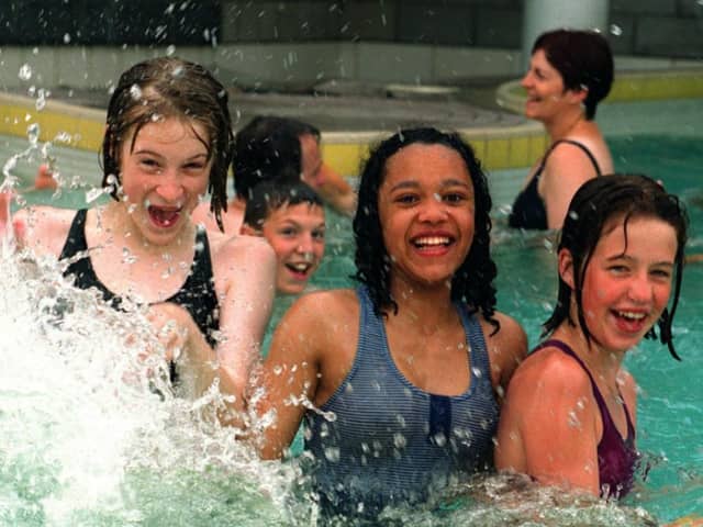13-year-olds Rachel Mason, Natasha Simpson and Emma Raikes splashing around in the Dome in 1996