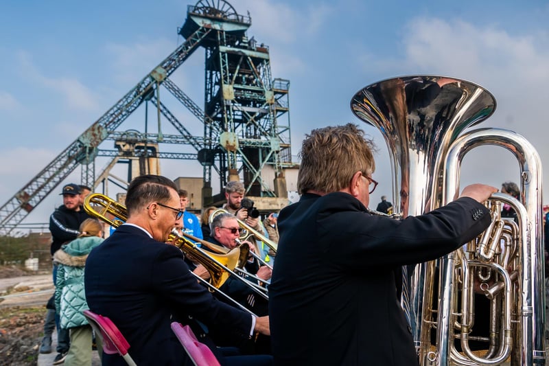 A brass band played in the shadow of Hatfield Colliery.