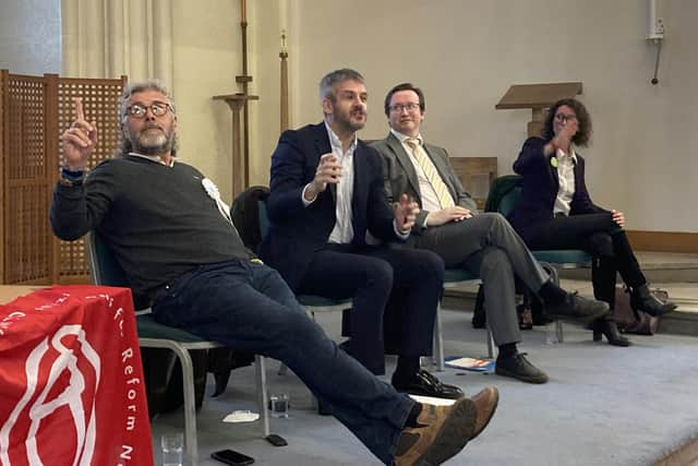 (L-R) Simon Biltcliffe - Yorkshire Party, Oliver Coppard - Labour, Joe Otten - Lib Dem and Bex Whyman, Green Party. George Torr/LDRS