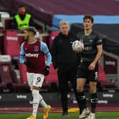 Joe Wright prepares to take a throw in against West Ham as Hammers boss David Moyes looks on. Picture: Gareth Williams/AHPIX