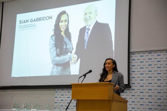 Sian Gabbidon, winner of The Apprentice 2018, speaking at the event