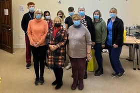 Dame Rosie Winterton MP at a vaccine centre at Rutland House in the town centre