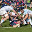 John Kelly burrowed over for a late try to help Doncaster Knights beat Ampthill. (Picture: Tony Johnson)