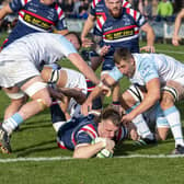 John Kelly burrowed over for a late try to help Doncaster Knights beat Ampthill. (Picture: Tony Johnson)