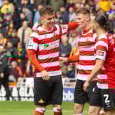 Rob Street ( 9 ) of Doncaster Rovers celebrates his goal  Picture Craig Hawkhead/AHPIX LTD; Football, SkyBet; League Two; Doncaster Rovers vs Bradford City ; 26-04-2025 12.30pm; Eco Power Stadium ;