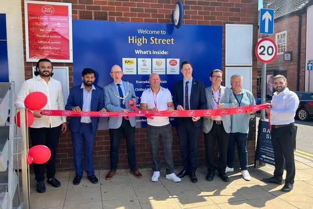 Pictured at the official opening are: Malay Maniya Postmaster, Mary Benbow Post Office Area Change Manager, Bawtry Mayor Cllr Alan Claypole, Cllr Bob Anderson ward councillor. Lee Pitcher MP, Cllr Lee Sammut ward councillor and Cllr Ken Guest ward councillor.