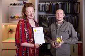 Charlotte Raffo and Joel Weaver from The Monkey Puzzle Tree with their Design Guild Mark award