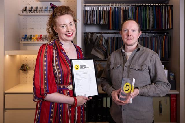 Charlotte Raffo and Joel Weaver from The Monkey Puzzle Tree with their Design Guild Mark award