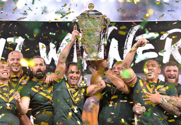 Australia celebrate winning the 2017 Rugby League World Cup. Photo: Bradley Kanaris/Getty Images