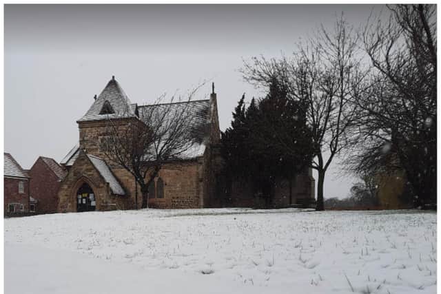 St Oswald's Church in Kirk Sandall - blanketed by snow.