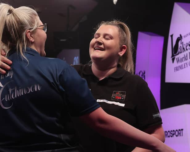 Beau Greaves, right, pictured during the final of the 2022 World Darts Federation Championship at Lakeside. Picture: Chris Sargeant/Tip Top Pics