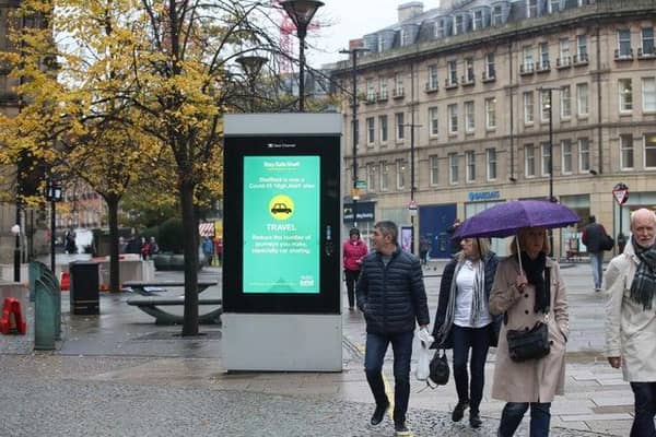 A coronavirus advice sign in Sheffield city centre, as South Yorkshire is the latest region to be placed into Tier 3 coronavirus restrictions