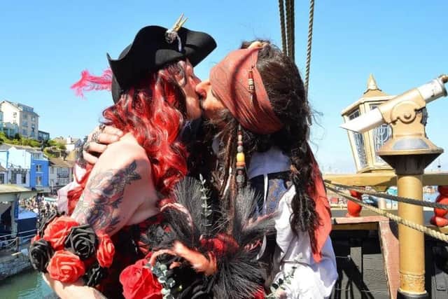 The pair are both huge pirate fans, with Paul dressing as Jack Sparrow for their big day. (Photo: SWNS).