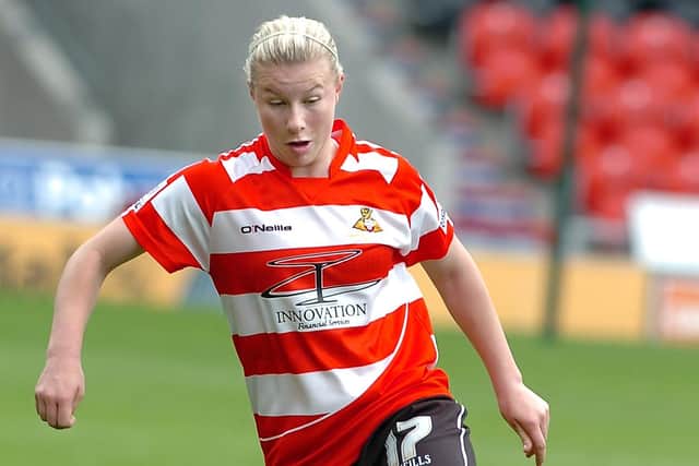 Bethany England in action for Doncaster Rovers Belles at the Eco-Power Stadium.