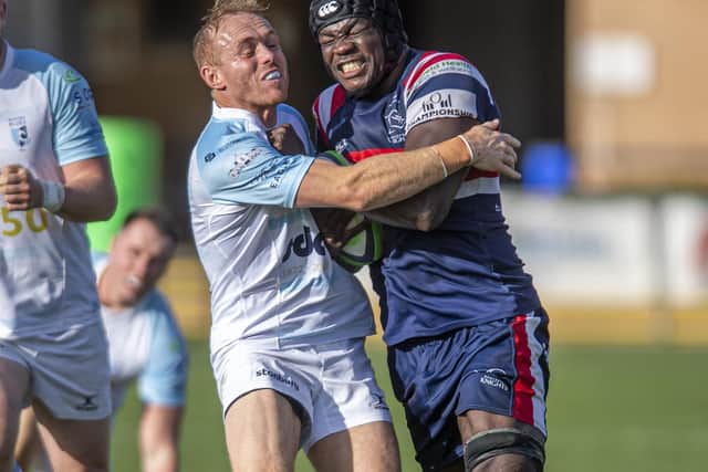 Doncaster Knights in Championship action against long-time rivals Bedford Blues. Doncaster have spent 19 of the last 20 years in the second tier (Picture: Tony Johnson)
