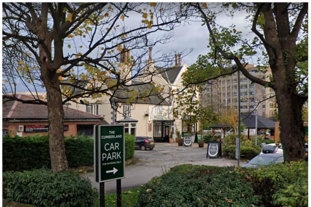 The man was stabbed in the neck at The Cumberland.