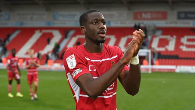 Joseph Olowu played at left back during the win over Cheltenham Town