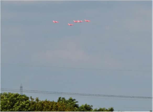 The Red Arrows were seen in the skies above Doncaster this afternoon. (Photo: Eleanor Billups).