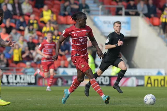 Doncaster Rovers' Joe Dodoo in action against Burton Albion during the last home game of the 2021/22 season.