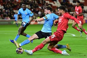 Picture:Andrew Roe/AHPIX LTD, Football, Bristol Street Motors Trophy, Barnsley v Doncaster Rovers, Oakwell Stadium, Barnsley, UK, 29/10/2024, K.O 7pm

Barnsley's Kyran Lofthouse crosses the ball past Doncaster Rovers' Tom Nixon