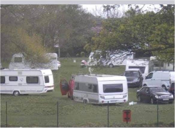 Sandall Park was used as a campsite by a group of travellers.