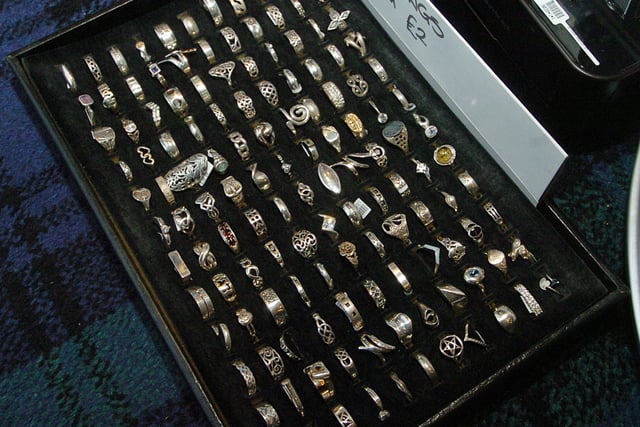 A tray of rings from a value of £2 upwards.