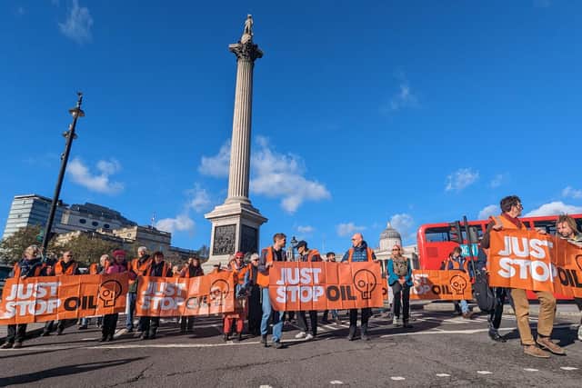 Just Stop Oil protestors in Trafalgar Square.