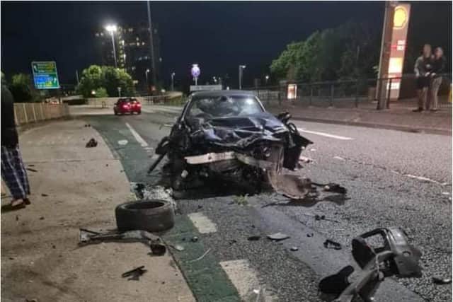 The remains of the BMW which crashed on Balby Road. (Photo: Paul Weir)
