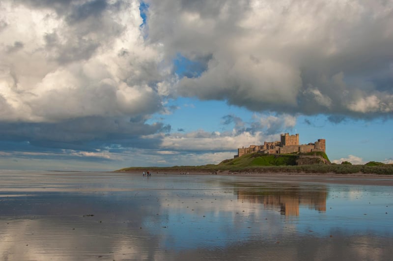 A favourite view of many, Bamburgh Castle and the gloriously spacious Bamburgh Beach.