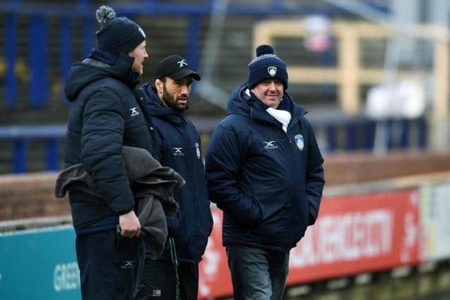 Steve Boden, centre, working as head coach at Yorkshire Carnegie.