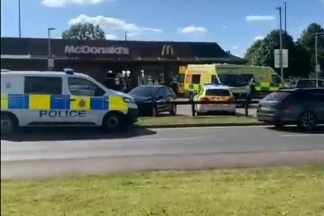 Emergency services outside the McDonalds on Thorne Road, Doncaster.
