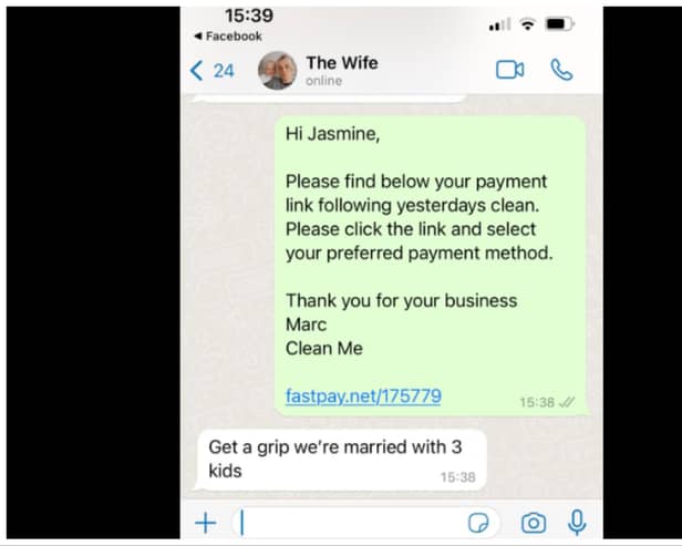 The comical exchange between Mark Hatch and his wife Jamsine has gone viral. (Photo: Clean Me Carpet and Upholstery Doncaster).