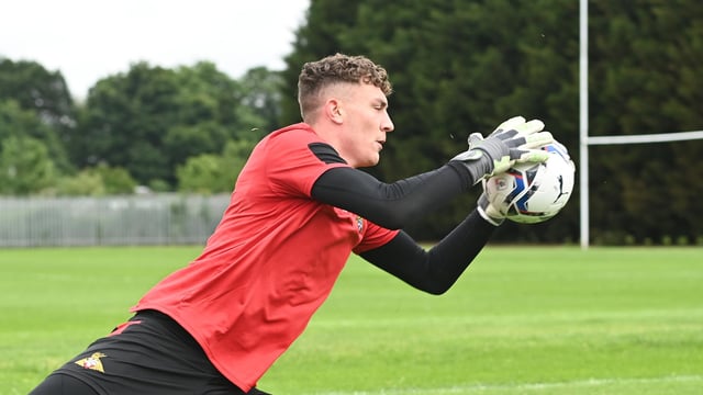 Goalkeeper Louis Jones does some handling work this week in pre-season training