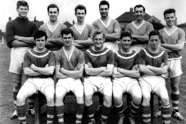 Denaby United FC 1959-60 - Back row, left to right:  Sapey, Dodds, Swaby, Slater, and Allott. Front row, left to right: Cooper, Mellows, Foster, Oliver, Johnson, and Bourne