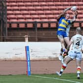 Tom Halliday scores Dons' only try at Bradford. Picture by Howard Roe/AHPIX.com.