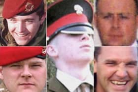Corporal Nicholas Webster-Smith (top left) Corporal Steven Boote (bottom left) Guardsman James Major (middle), Sergeant Matthew Telford (top right) and Warrant Officer Darren Chant (bottom right) all died in the attack in 2009.