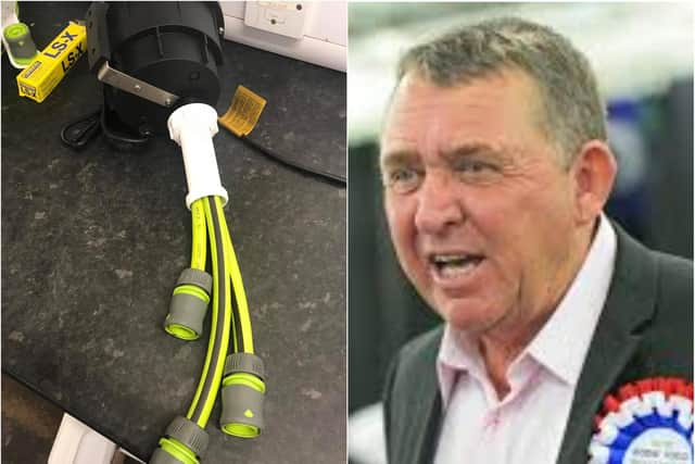 Eddie Todd has invented a ventilator from an air pump and hosepipe.