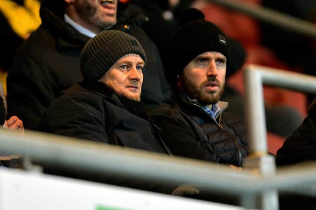 Ole Gunnar Solskjaer and Michael Carrick are pictured at the Eco-Power Stadium. Picture: Bruce Rollinson